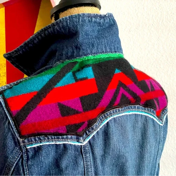 Pendleton™ Wool Hand Chainstitched Reworked True Religion Denim Jacket - Picture 1 of 7